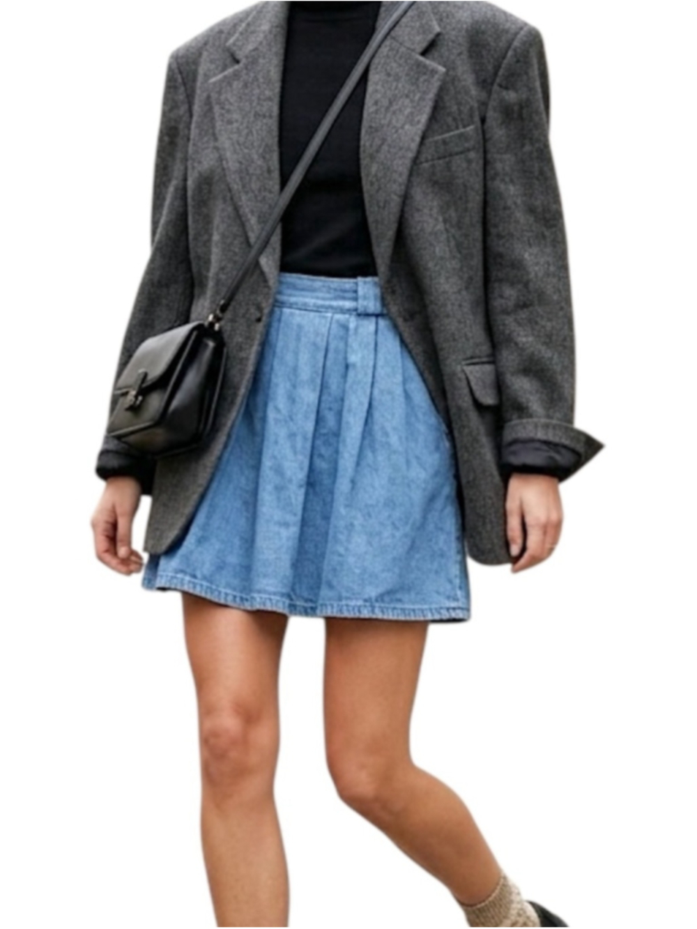 VTG Ralph Lauren 80s 90s Canadian made cotton denim pleated full mini skirt XS